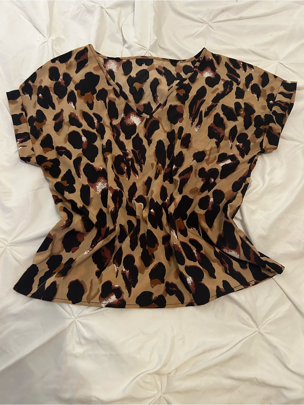 SHEIN Leopard-Print V-Neck Top in Tan, Black and Brown